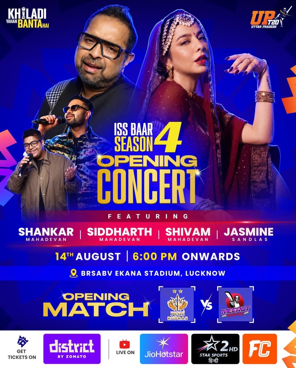 Shankar Mahadevan & Jasmine Sandlas to headline grand opening ceremony of UPT20 League Season 4